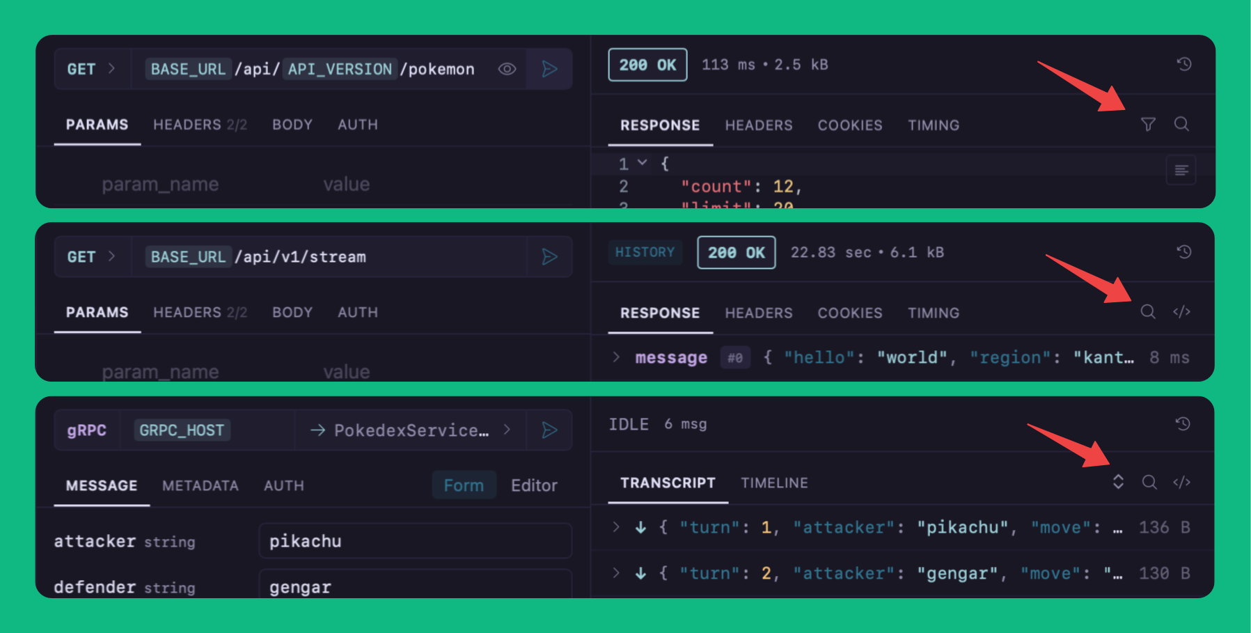 Find and filter controls in the response tab bar