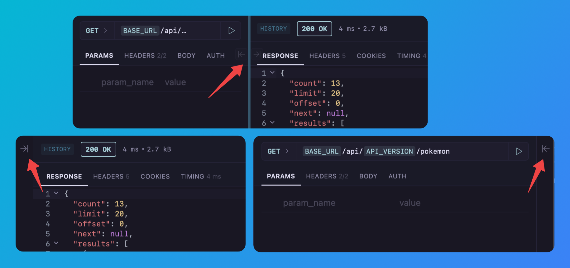 Collapsing the request and response panes