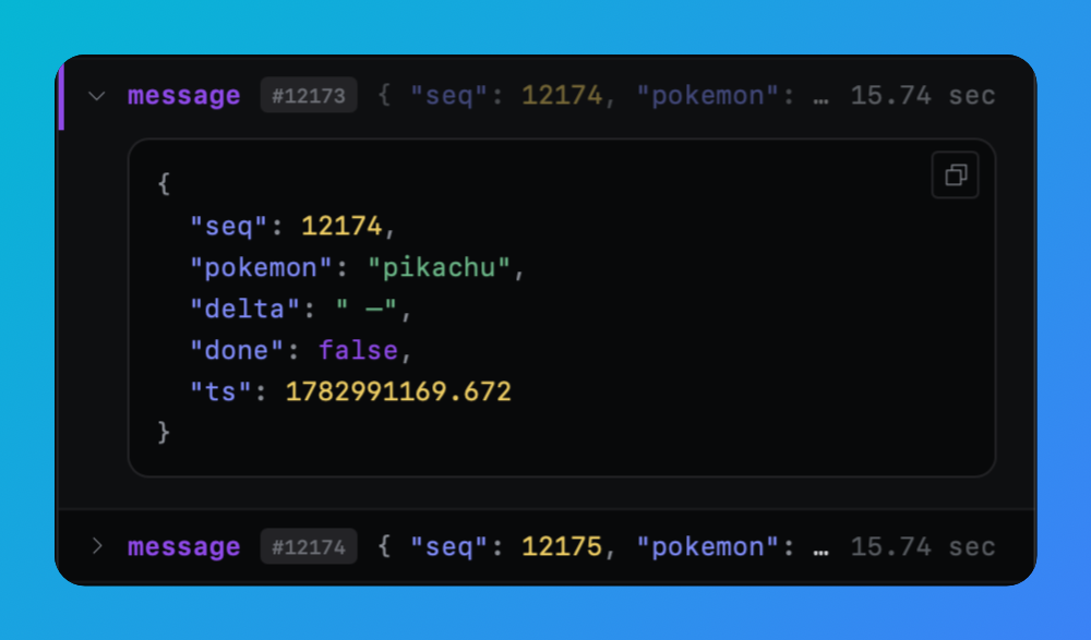 An event expanded to show its JSON payload
