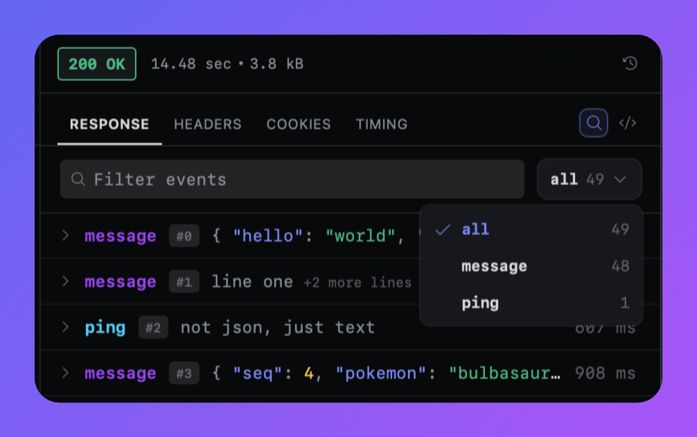Filtering the stream by event type