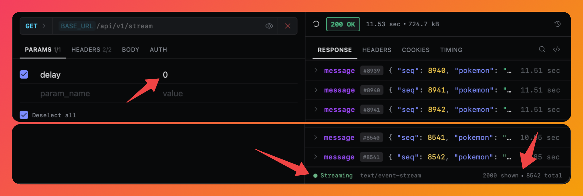 Thousands of events streamed without freezing the list