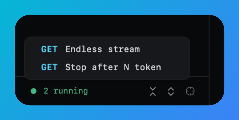 The request tree footer listing running requests