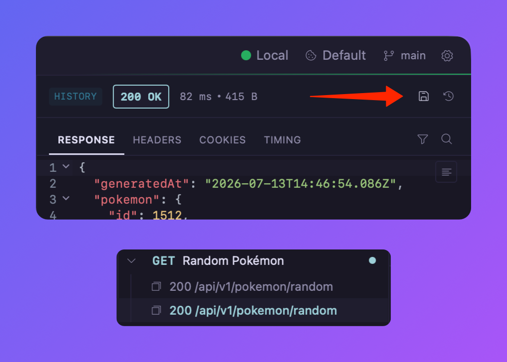 Saving a snapshot from the response pane